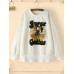 Cartoon Print Stitching Hem Teddy Round Neck Casual Cute Sweatshirt