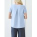 Cotton Solid Ruched Short Sleeve Round Neck Casual Blouse