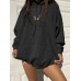 Women Hood Puff Sleeve Loose Butterfly Embroidery Printed Hoodie