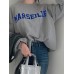 Women Solid Embroidery Words Casual Loose O  Neck Street Fashion Sweatshirt