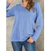 Women Solid Color Basic Designed Pleats V  Neck Long Sleeve Casual Blouses