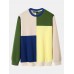 Mens Color Block Patchwork Crew Neck Sweatshirt Loose Two Pieces Outfits