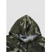 Men Camo Print Zipper Drawstring Bodycorn Hem Casual Hooded Sweatshirt