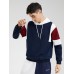 Men Texture Colorblock Stitching Loose Casual Drawstring Hoodies