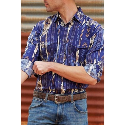 WESTERN LONG SLEEVE MEN'S SHIRT WITH RAINBOW STRIPE PRINT