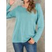 Women Solid Color Basic Designed Pleats V  Neck Long Sleeve Casual Blouses