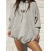 Women Hood Puff Sleeve Loose Butterfly Embroidery Printed Hoodie