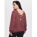 YOINS Plus Size Round Neck Criss  Cross Waffle Knit Knitwear