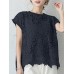 Lace Hollow Short Sleeve Crew Neck Two Pieces Blouse