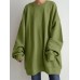 Women Puff Sleeve Crew Neck Solid Color Hem Long Sleeve Sweatshirts