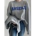 Women Solid Embroidery Words Casual Loose O  Neck Street Fashion Sweatshirt