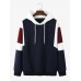 Men Texture Colorblock Stitching Loose Casual Drawstring Hoodies