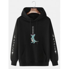 Mens Cartoon Dinosaur Japanese Sleeve Print Daily Drawstring Hoodies