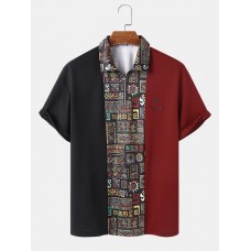 Mens Smile Face   Geometric Print Patchwork Short Sleeve Golf Shirts